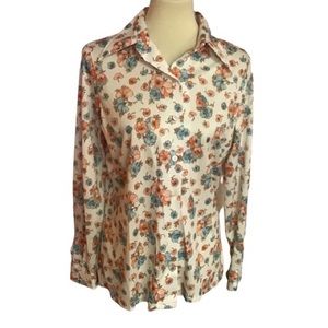 Authentic Original Vintage Style Floral Button Down Shirt - White, Orange, Blue